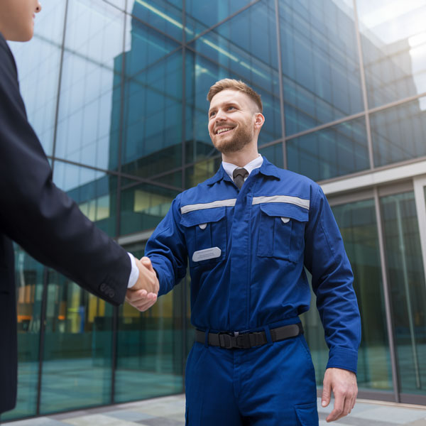 Arbeiter mit Geschäftspartner Arbeiter mit Geschäftspartner